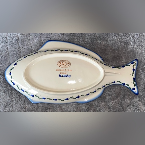 ANDY Polish Pottery 13” UNIKAT B. Wozny Hand Painted Fish Platter - Picture 2 of 6